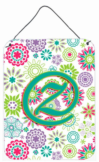 Letter Z Flowers Pink Teal Green Initial Wall or Door Hanging Prints CJ2011-ZDS1216 by Caroline&#39;s Treasures