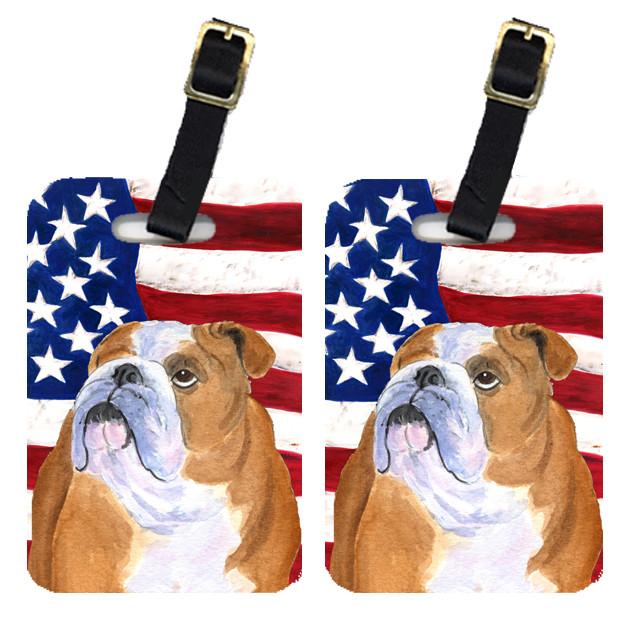 Pair of USA American Flag with Bulldog English Luggage Tags SS4017BT by Caroline&#39;s Treasures