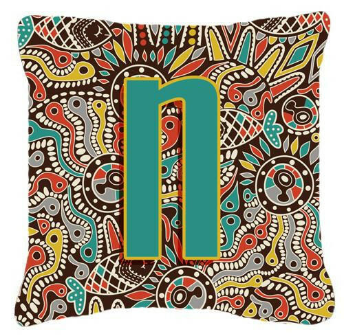Letter N Retro Tribal Alphabet Initial Canvas Fabric Decorative Pillow CJ2013-NPW1414 by Caroline&#39;s Treasures