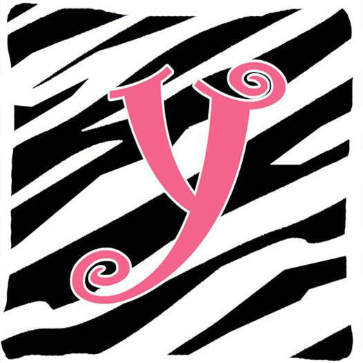 Monogram Initial Y Zebra Stripe and Pink Decorative Canvas Fabric Pillow CJ1037 - the-store.com