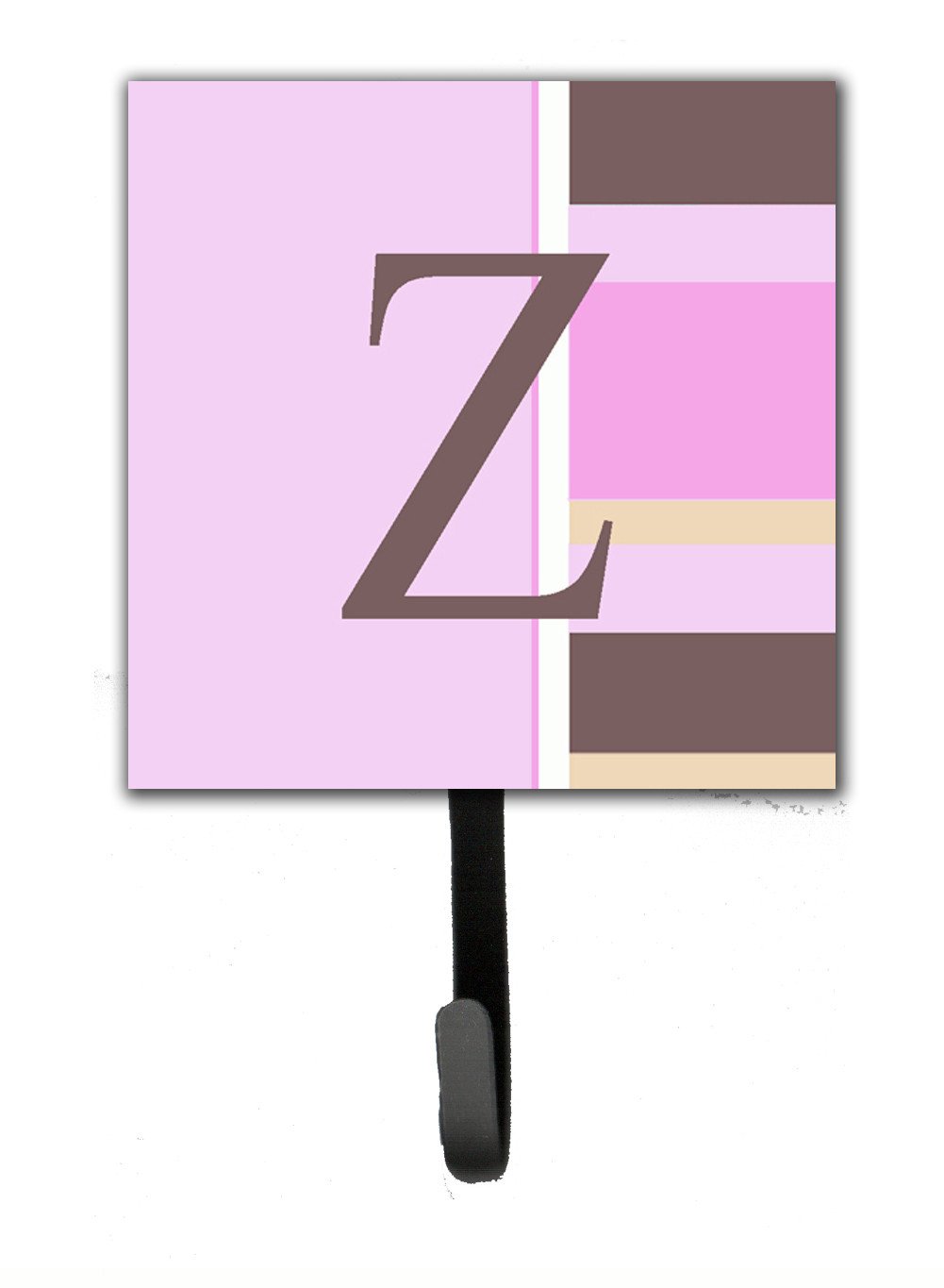 Letter Z Initial Monogram - Pink Stripes Leash Holder or Key Hook by Caroline&#39;s Treasures