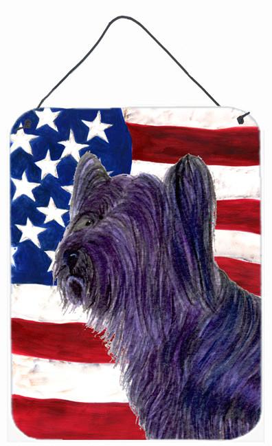 USA American Flag with Skye Terrier Aluminium Metal Wall or Door Hanging Prints by Caroline&#39;s Treasures