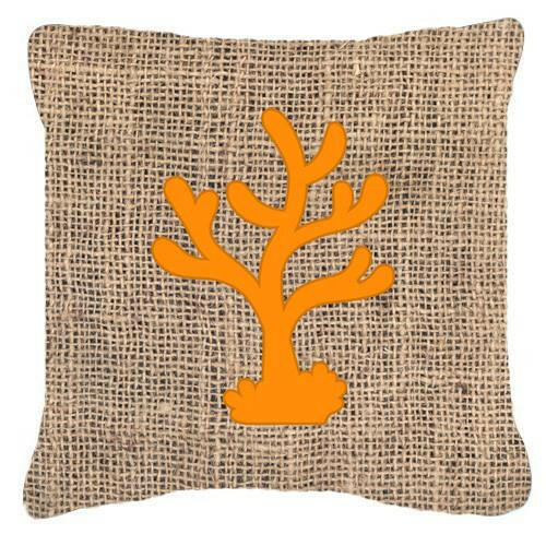 Coral Burlap and Orange   Canvas Fabric Decorative Pillow BB1101 - the-store.com