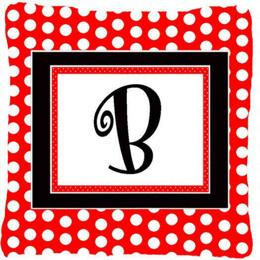 Letter B Initial Monogram Red Black Polka Dots Decorative Canvas Fabric Pillow - the-store.com