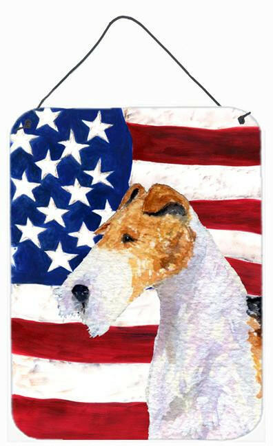 USA American Flag with Fox Terrier Aluminium Metal Wall or Door Hanging Prints by Caroline&#39;s Treasures