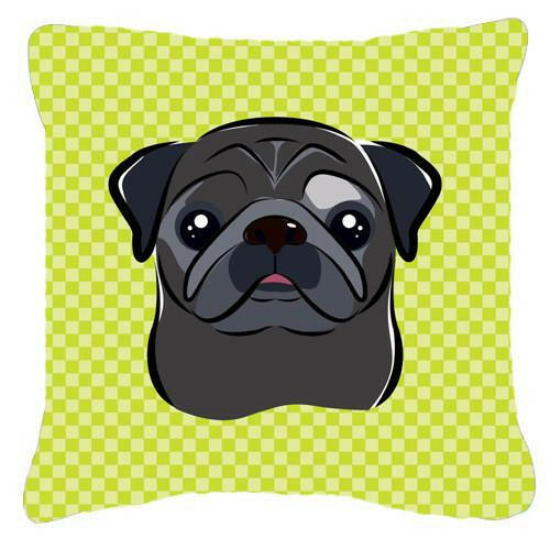 Checkerboard Lime Green Black Pug Canvas Fabric Decorative Pillow BB1325PW1414 - the-store.com