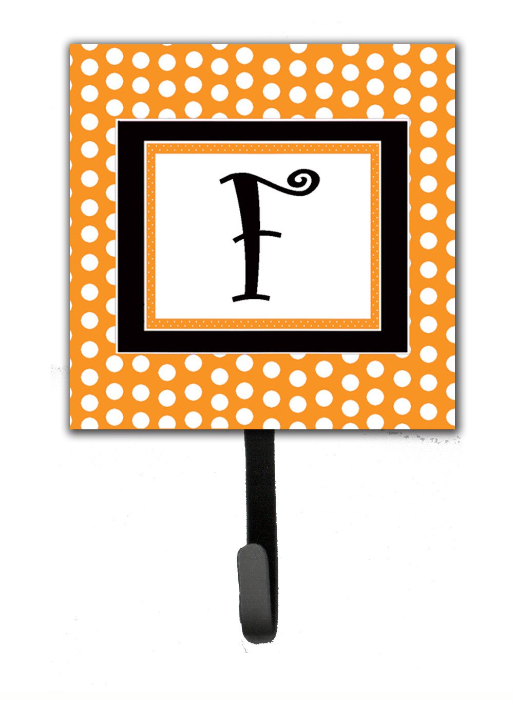 Letter F Initial Monogram - Orange Polkadots Leash Holder or Key Hook by Caroline's Treasures