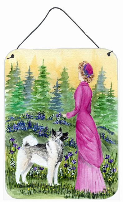 Lady with her Norwegian Elkhound Aluminium Metal Wall or Door Hanging Prints by Caroline&#39;s Treasures