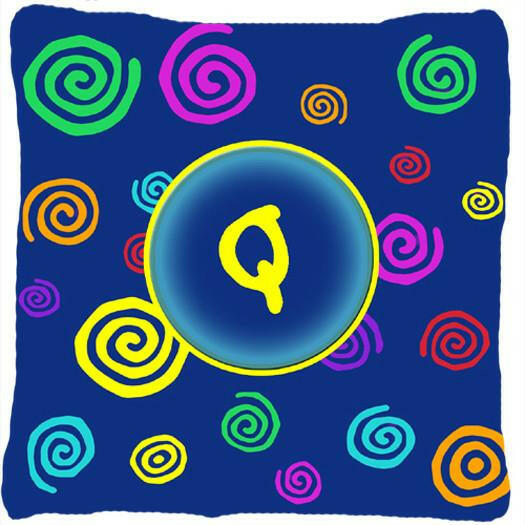Letter Q Initial Monogram - Blue Swirls Decorative   Canvas Fabric Pillow - the-store.com