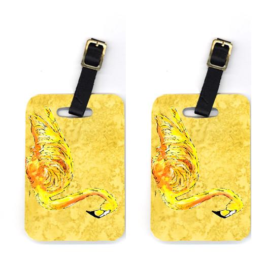 Pair of Flamingo on Yellow Luggage Tags by Caroline&#39;s Treasures