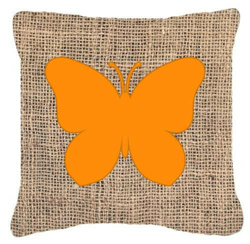 Butterfly Burlap and Orange   Canvas Fabric Decorative Pillow BB1047 - the-store.com