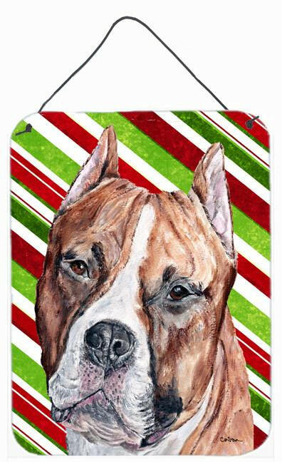 Staffordshire Bull Terrier Staffie Candy Cane Christmas Wall or Door Hanging Prints SC9800DS1216 by Caroline&#39;s Treasures