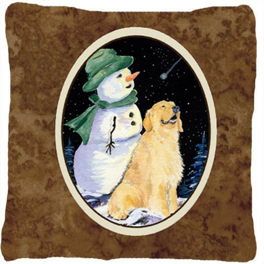 Golden Retriever with Snowman in Green Hat Decorative   Canvas Fabric Pillow by Caroline&#39;s Treasures
