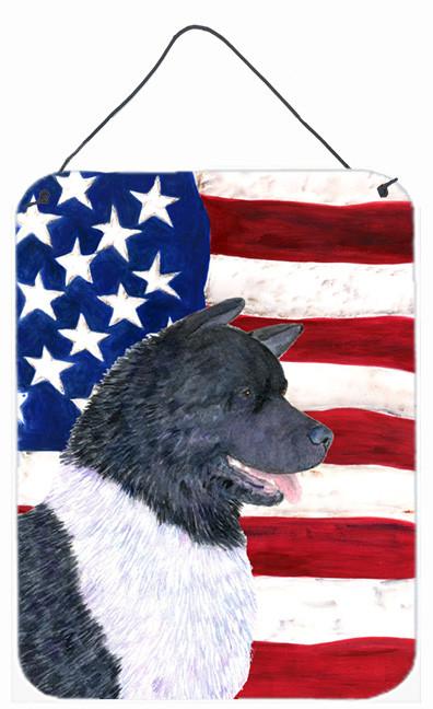 USA American Flag with Akita Aluminium Metal Wall or Door Hanging Prints by Caroline&#39;s Treasures