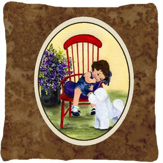 Little Girl with her Bichon Frise Decorative   Canvas Fabric Pillow by Caroline&#39;s Treasures