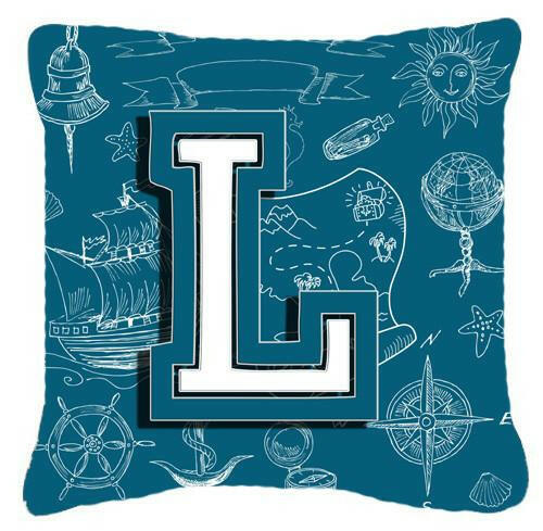 Letter L Sea Doodles Initial Alphabet Canvas Fabric Decorative Pillow CJ2014-LPW1414 by Caroline&#39;s Treasures