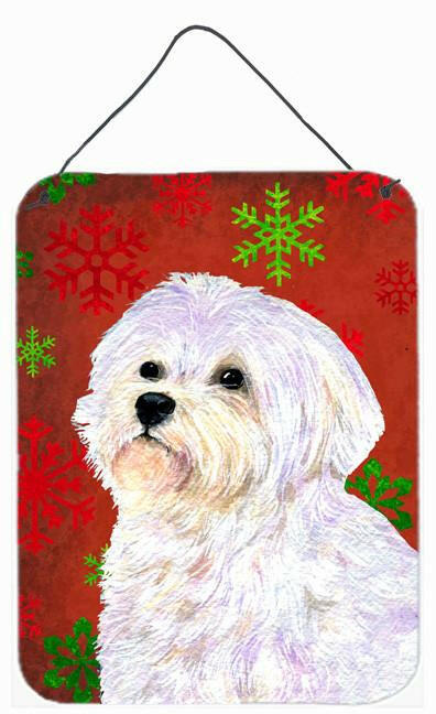 Maltese Red and Green Snowflakes Holiday Christmas Wall or Door Hanging Prints by Caroline's Treasures
