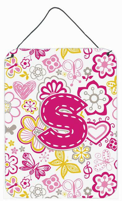 Caroline's Treasures Letter S Flowers and Butterflies Pink Wall or Door Hanging Prints CJ2005-SDS1216