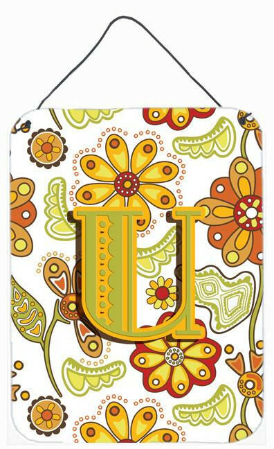 Caroline's Treasures Letter U Floral Mustard and Green Wall or Door Hanging Prints CJ2003-UDS1216