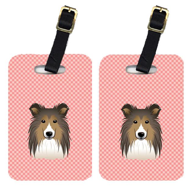 Pair of Checkerboard Pink Sheltie Luggage Tags BB1242BT by Caroline&#39;s Treasures