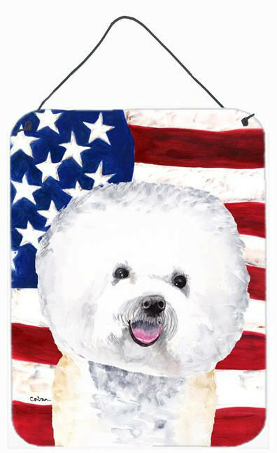 USA American Flag with Bichon Frise Aluminium Metal Wall or Door Hanging Prints by Caroline&#39;s Treasures