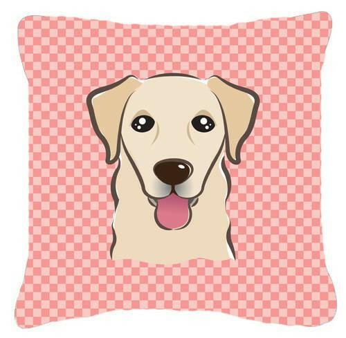 Checkerboard Pink Golden Retriever Canvas Fabric Decorative Pillow BB1252PW1414 - the-store.com