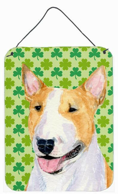 Bull Terrier St. Patrick&#39;s Day Shamrock Portrait Wall or Door Hanging Prints by Caroline&#39;s Treasures
