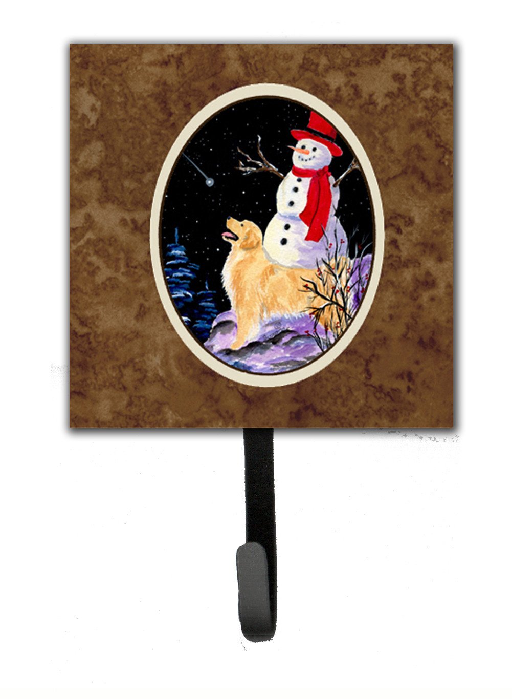 Golden Retriever with Snowman in red Hat Leash Holder or Key Hook by Caroline's Treasures