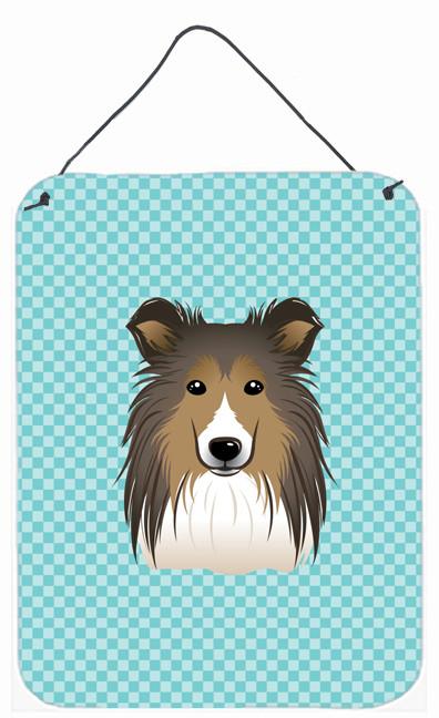 Checkerboard Blue Sheltie Wall or Door Hanging Prints BB1180DS1216 by Caroline&#39;s Treasures