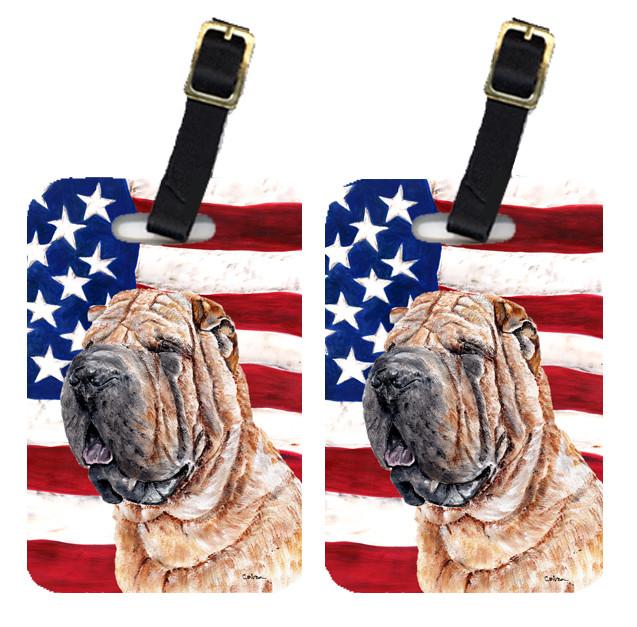 Pair of Shar Pei with American Flag USA Luggage Tags SC9623BT by Caroline&#39;s Treasures