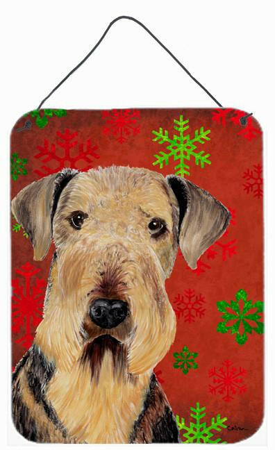 Airedale Red and Green Snowflakes Holiday Christmas Wall or Door Hanging Prints by Caroline&#39;s Treasures