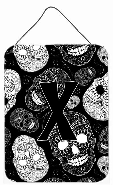Letter X Day of the Dead Skulls Black Wall or Door Hanging Prints CJ2008-XDS1216 by Caroline&#39;s Treasures