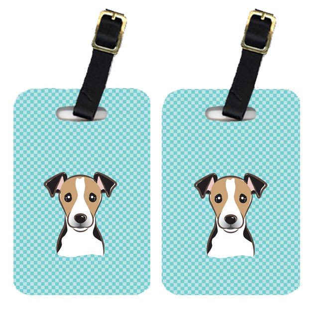 Pair of Checkerboard Blue Jack Russell Terrier Luggage Tags BB1199BT by Caroline&#39;s Treasures