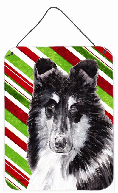 Black and White Collie Candy Cane Christmas Wall or Door Hanging Prints SC9798DS1216 by Caroline's Treasures