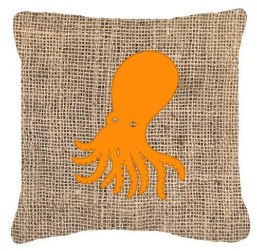 Octopus Burlap and Orange   Canvas Fabric Decorative Pillow BB1098 - the-store.com