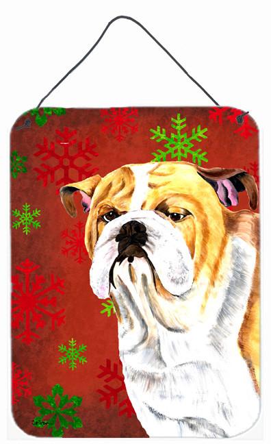 Bulldog English Red Snowflakes Holiday Christmas Wall or Door Hanging Prints by Caroline's Treasures