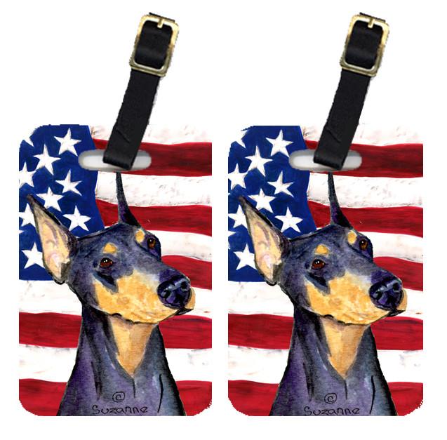 Pair of USA American Flag with Doberman Luggage Tags SS4022BT by Caroline&#39;s Treasures