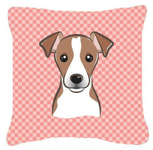 Checkerboard Pink Jack Russell Terrier Canvas Fabric Decorative Pillow BB1260PW1414 - the-store.com