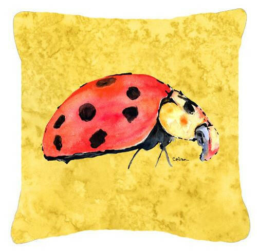 Lady Bug on Yellow   Canvas Fabric Decorative Pillow - the-store.com