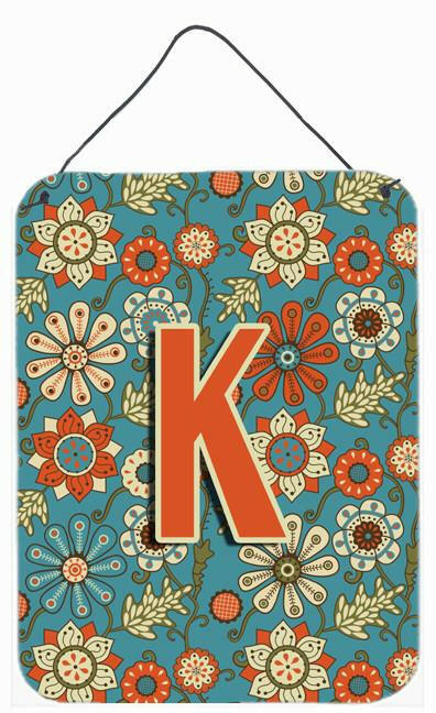 Caroline's Treasures Letter K Flowers Retro Blue Wall or Door Hanging Prints CJ2012-KDS1216