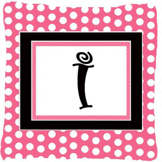 Letter I Initial Monogram Pink Black Polka Dots Decorative Canvas Fabric Pillow - the-store.com