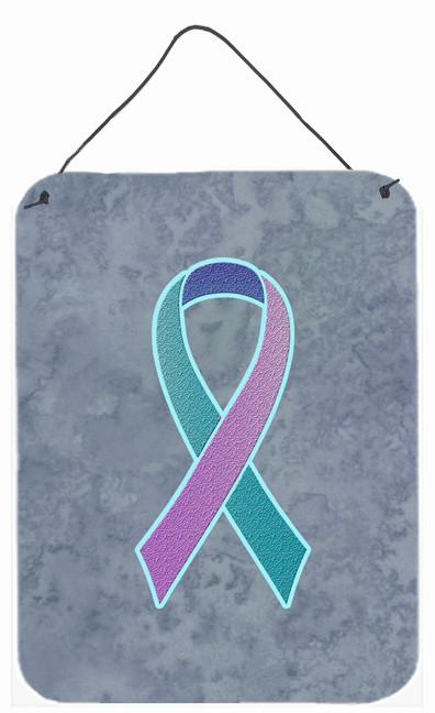 Teal, Pink and Blue Ribbon for Thyroid Cancer Awareness Wall or Door Hanging Prints AN1217DS1216 by Caroline&#39;s Treasures