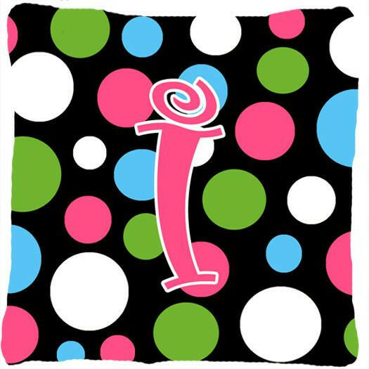 Monogram Initial I Polkadots and Pink Decorative   Canvas Fabric Pillow CJ1038 - the-store.com