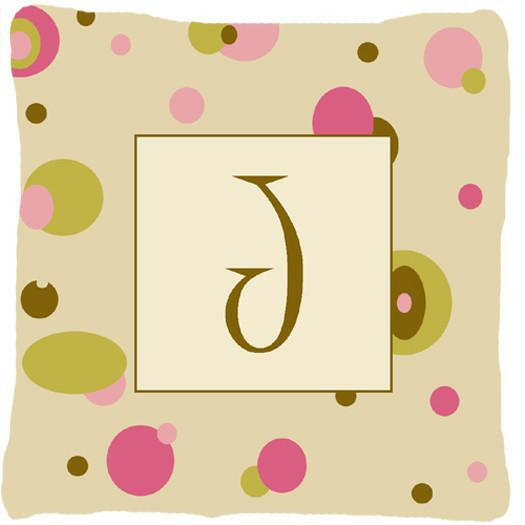 Letter J Initial Monogram - Tan Dots Decorative   Canvas Fabric Pillow - the-store.com