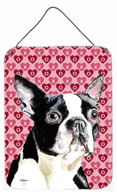 Boston Terrier Hearts Love and Valentine&#39;s Day Wall or Door Hanging Prints by Caroline&#39;s Treasures