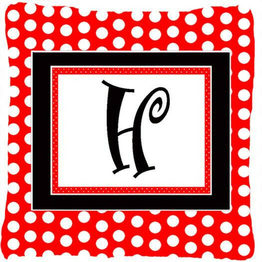 Letter H Initial Monogram Red Black Polka Dots Decorative Canvas Fabric Pillow - the-store.com
