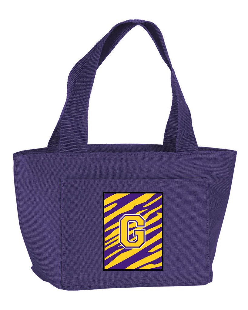 Letter G Monogram - Tiger Stripe - Purple Gold Lunch Bag or Doggie Bag CJ1022-G-PR-8808 by Caroline&#39;s Treasures