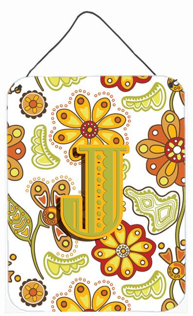 Letter J Floral Mustard and Green Wall or Door Hanging Prints CJ2003-JDS1216 by Caroline&#39;s Treasures
