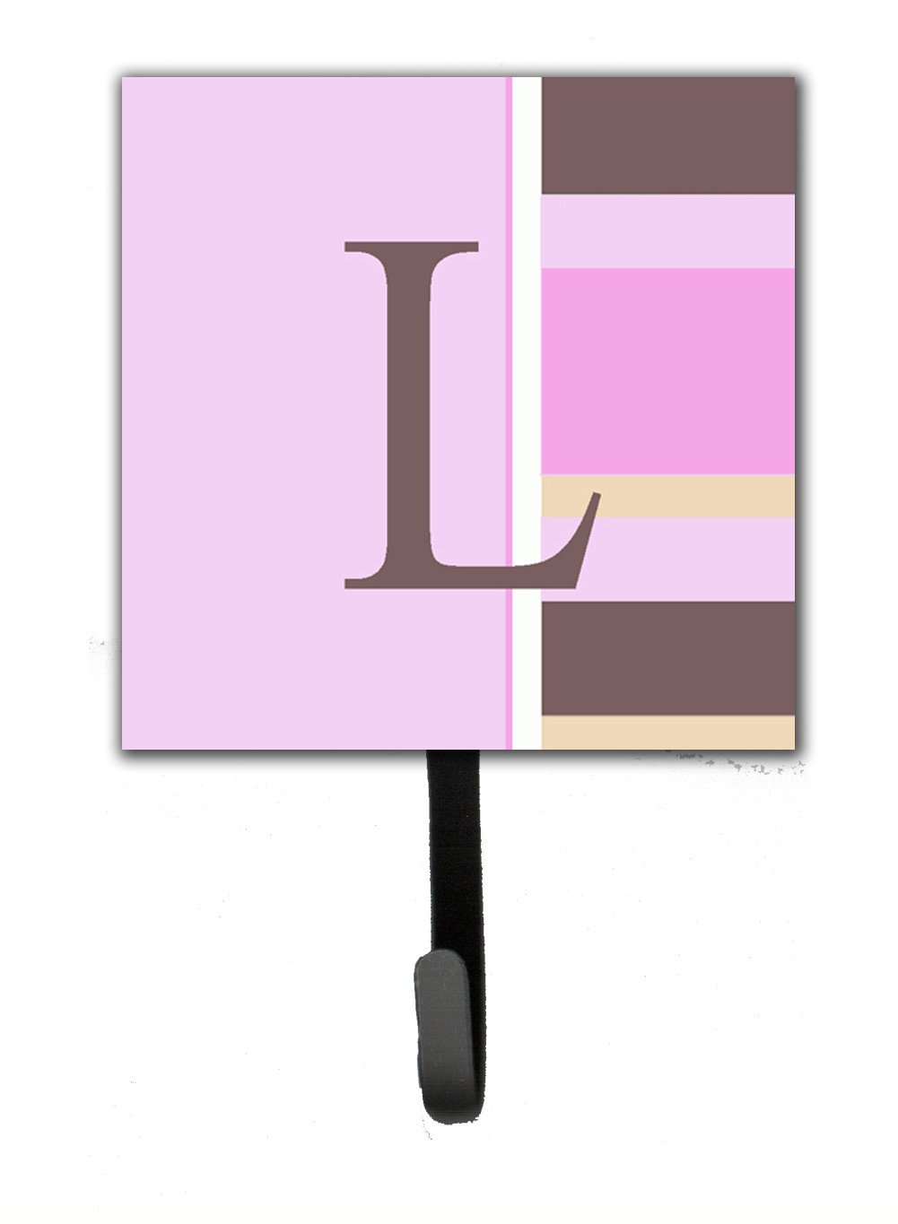 Letter L Initial Monogram - Pink Stripes Leash Holder or Key Hook by Caroline&#39;s Treasures