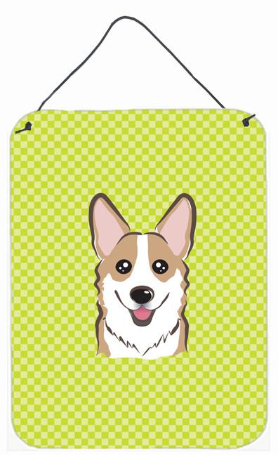 Checkerboard Lime Green Corgi Wall or Door Hanging Prints BB1315DS1216 by Caroline&#39;s Treasures